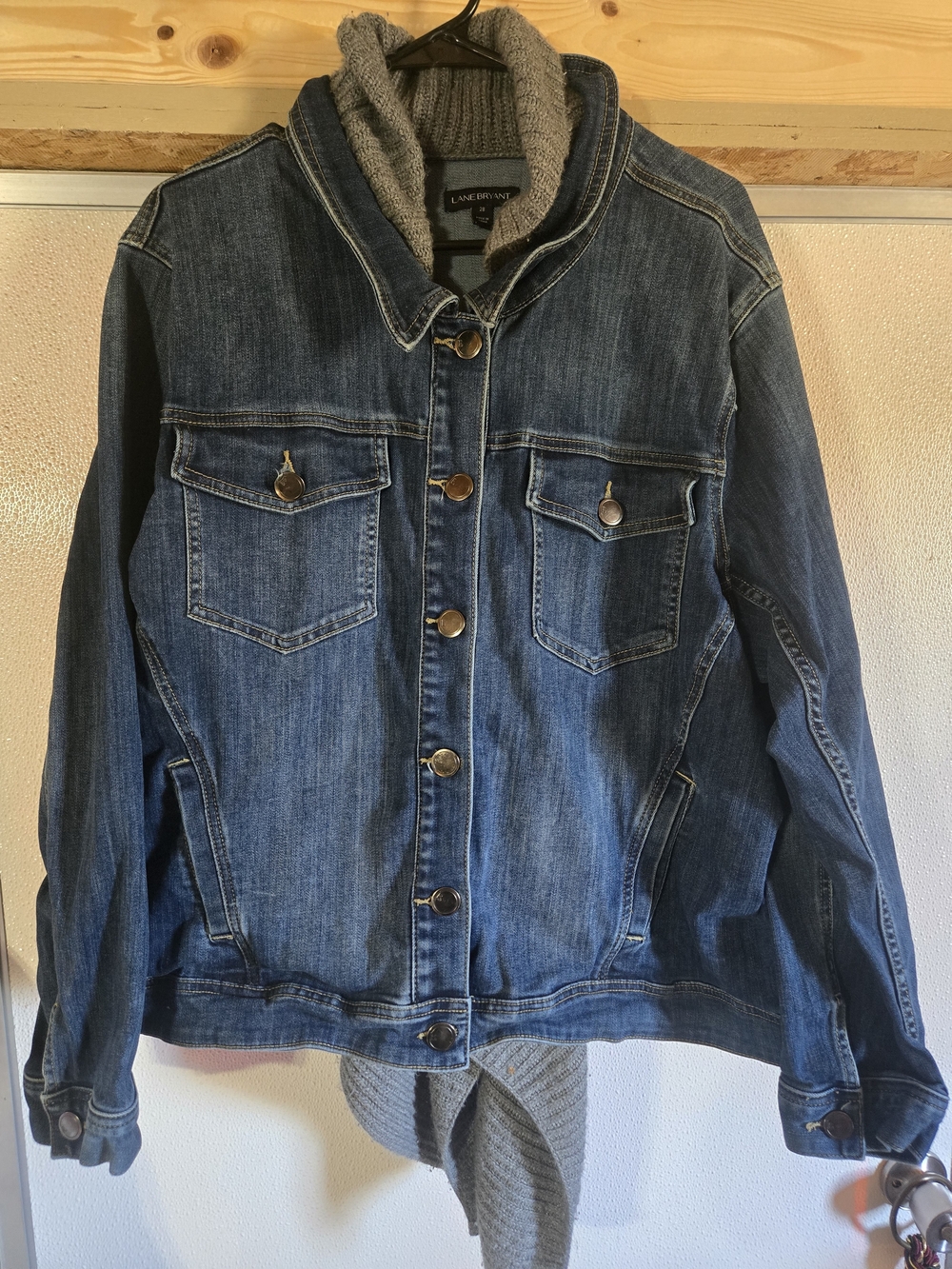 Women's Blue Denim Jacket with Knit Collar